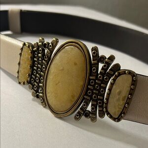 Western Festival Cream Beige and Black Genuine Leather Belt Made in India. M/L